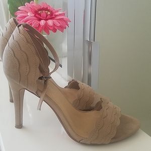 Beige Faux Suede High Heeled Sandals
